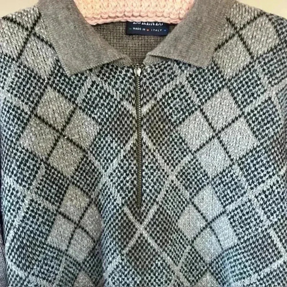 Men's Lorenzo Tan and Blue Argyle Wool Blend Half Zip Sweater, Size Large - Picture 2 of 6